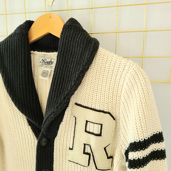 Ralph Lauren Rugby Varsity Letterman Shawl Collar Linen Cotton Cardigan Sweater - Picture 3 of 12